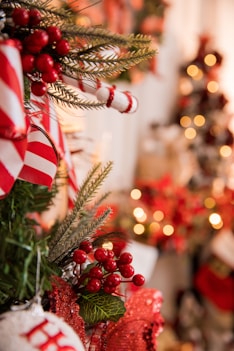 a christmas tree decorated with candy canes and ornaments