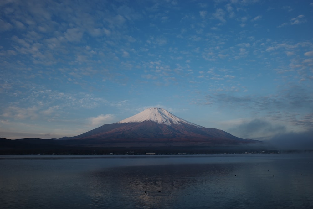 a large mountain sitting on top of a lake