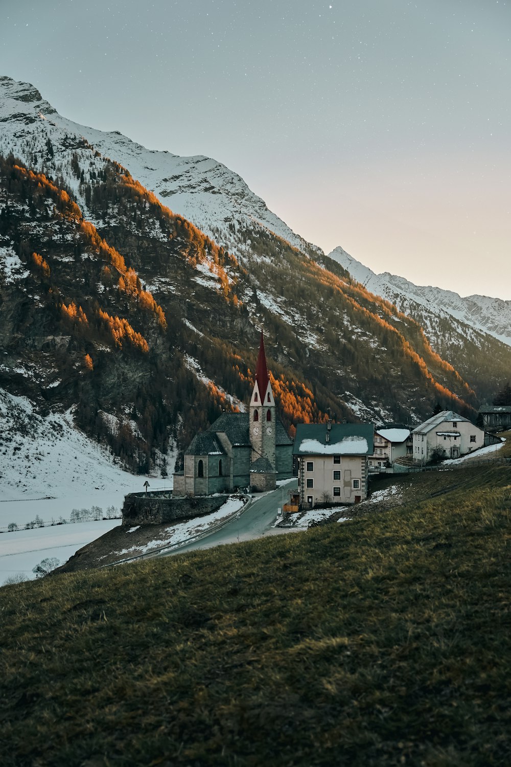 a small village in the middle of a mountain range