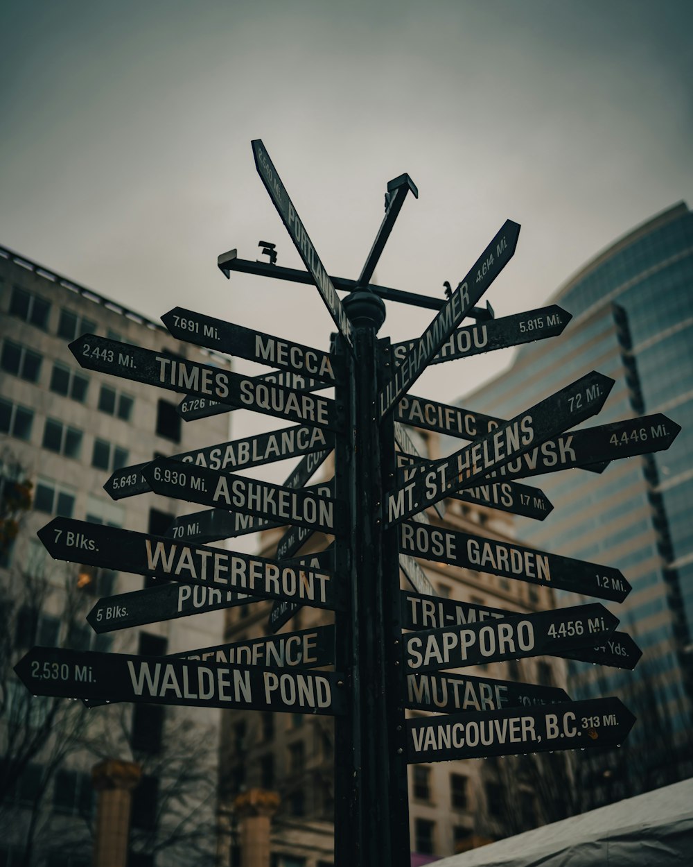 a pole with a bunch of street signs on it