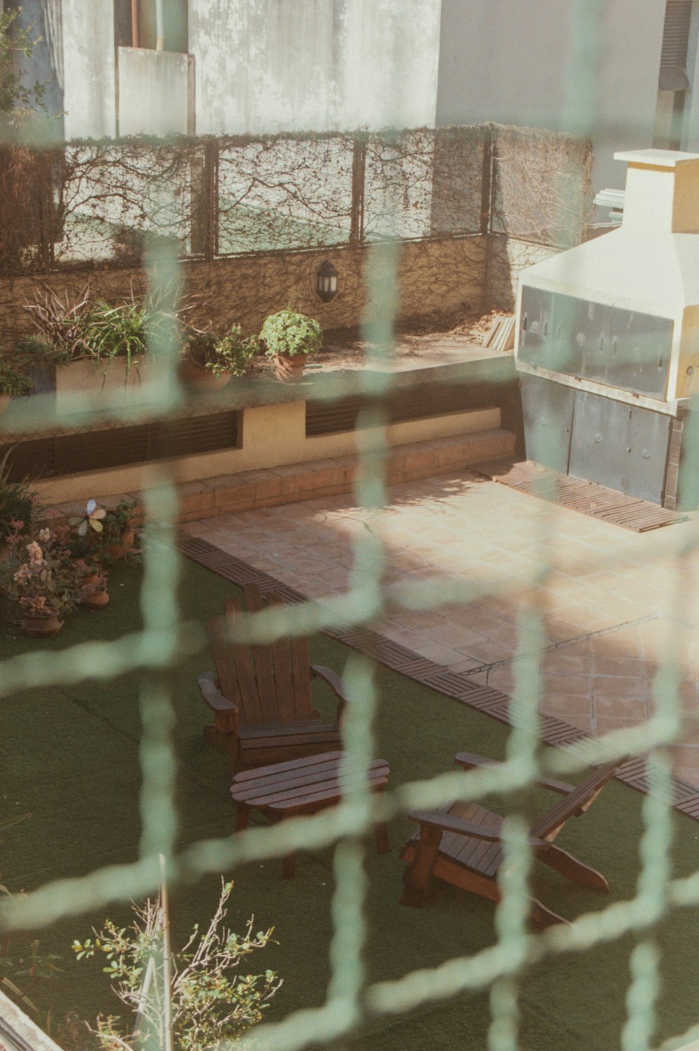 a view of a patio through a window