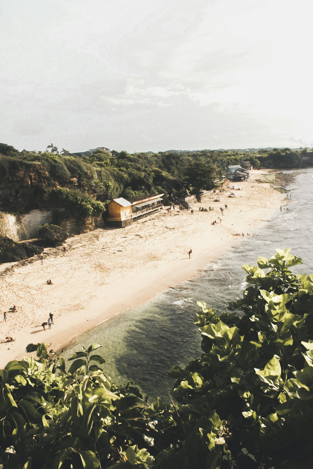 a group of people walking along a beach next to the ocean