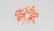 A complex, colorful molecular structure featuring a series of interconnected, swirling ribbons in red and orange hues against a light gray background. The ribbons curve and intertwine in a symmetrical pattern, resembling a detailed scientific illustration.