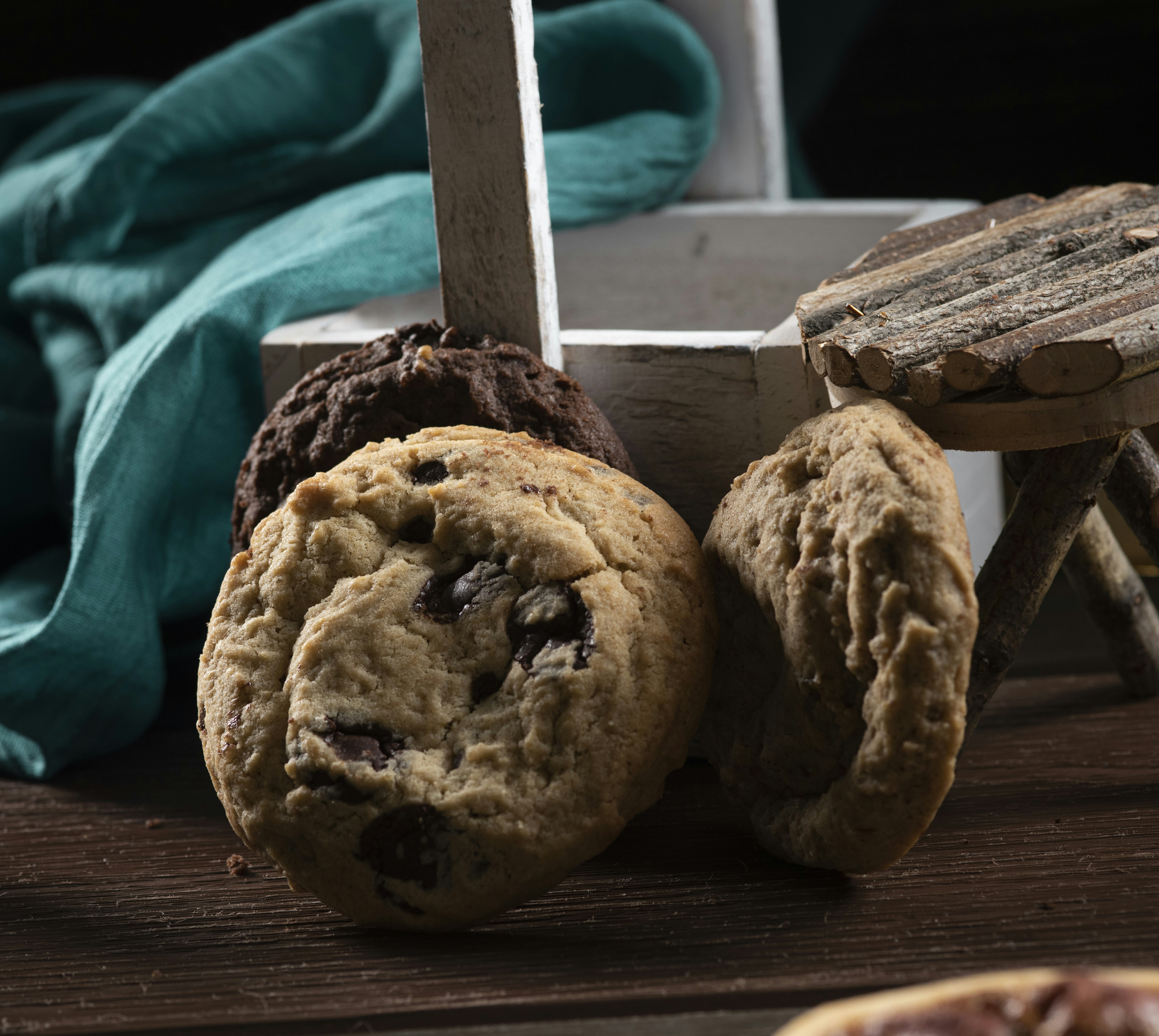 a group of cookies sitting on top of a wooden table