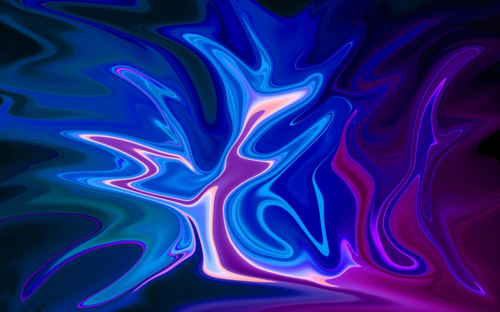 a blue and purple abstract painting with a black background