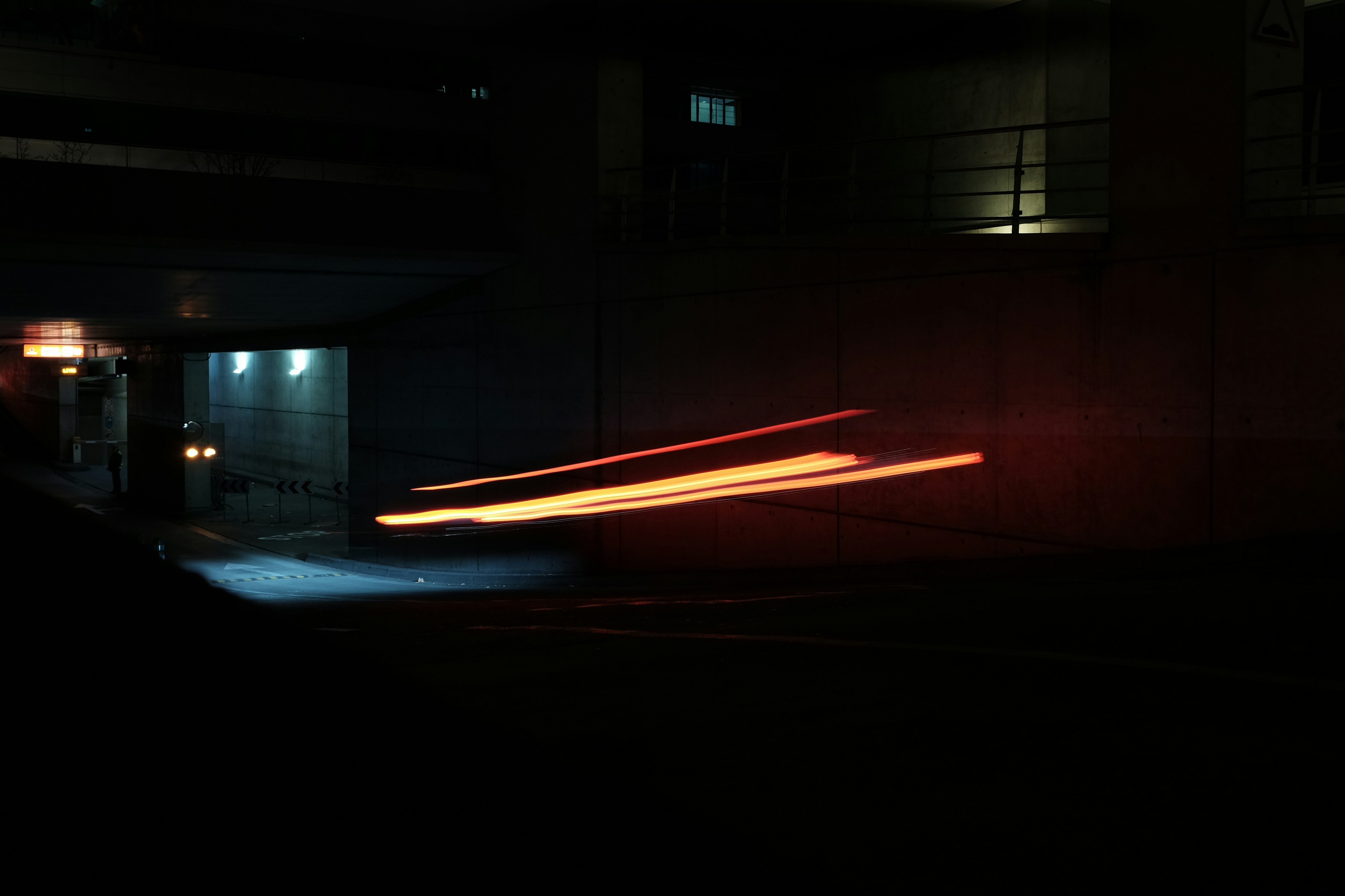a blurry photo of a building at night