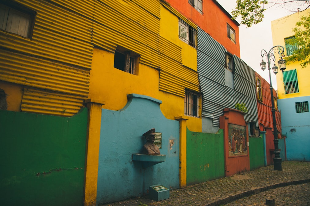 Brightly painted colorful buildings on a La Boca street in Buenos Aires