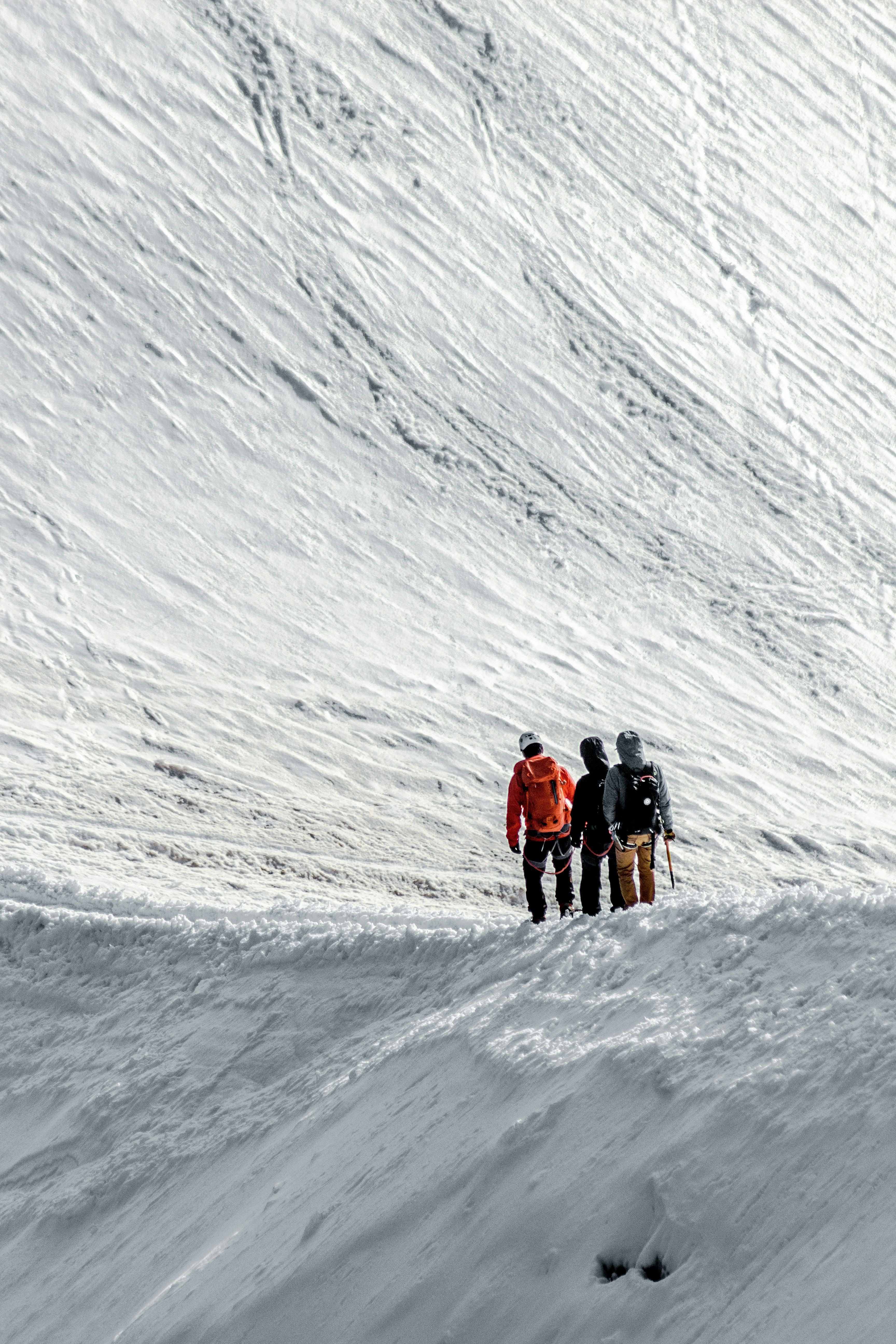 Un gruppo di persone in piedi sulla cima di un pendio innevato