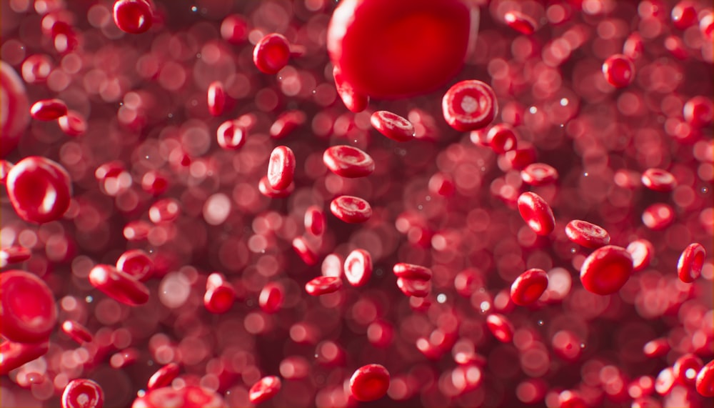 eine rote Flüssigkeit, gefüllt mit vielen Blasen