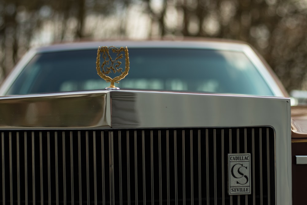 a close up of a grill on a car