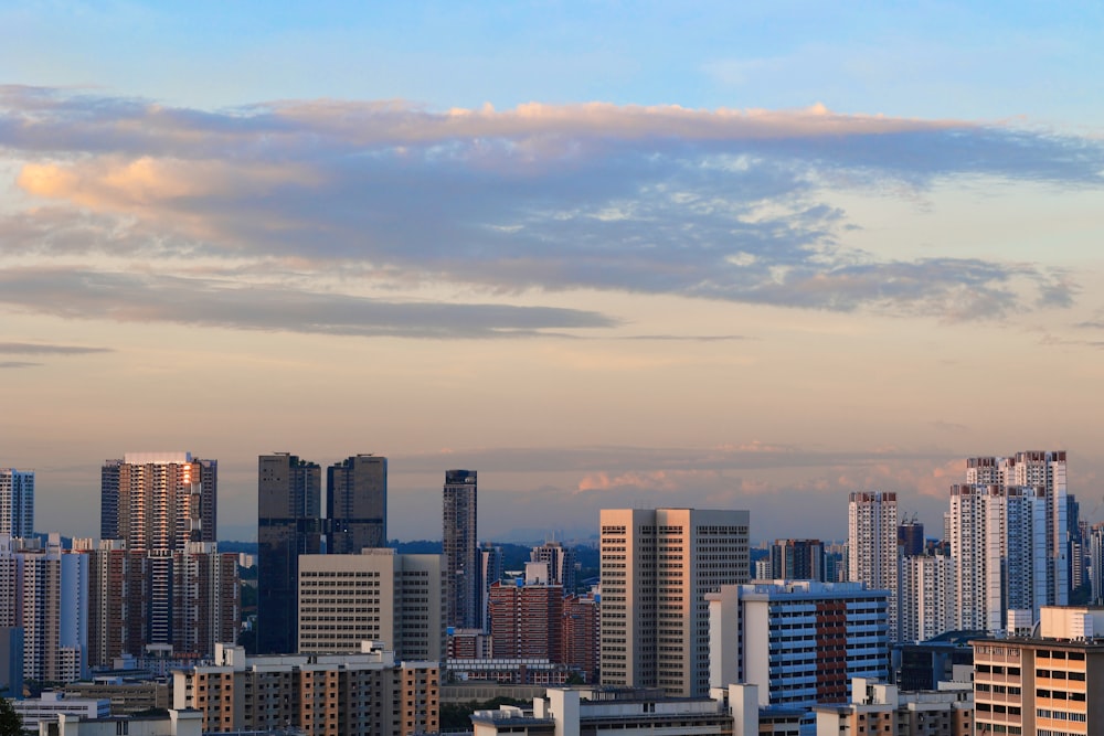 a view of a city with tall buildings