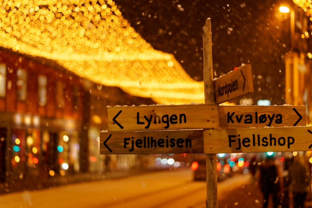 a street sign in front of a building at night