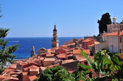 a view of a city with a large body of water in the background