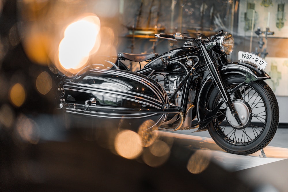 a motorcycle is on display in a museum