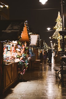 a street with a lot of christmas lights on it