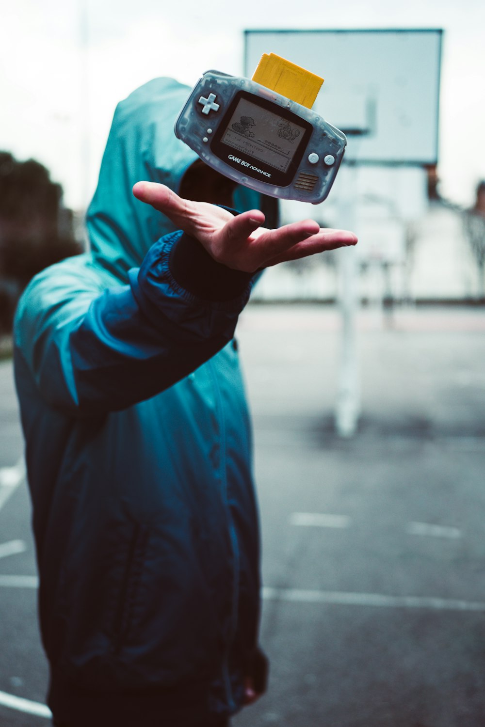 a person holding a small device in their hand