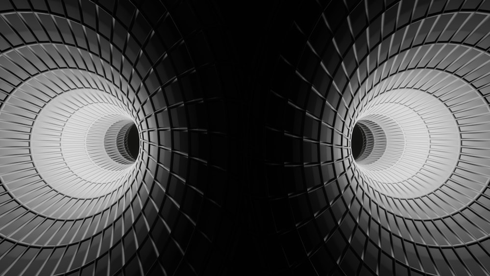 a black and white photo of two speakers