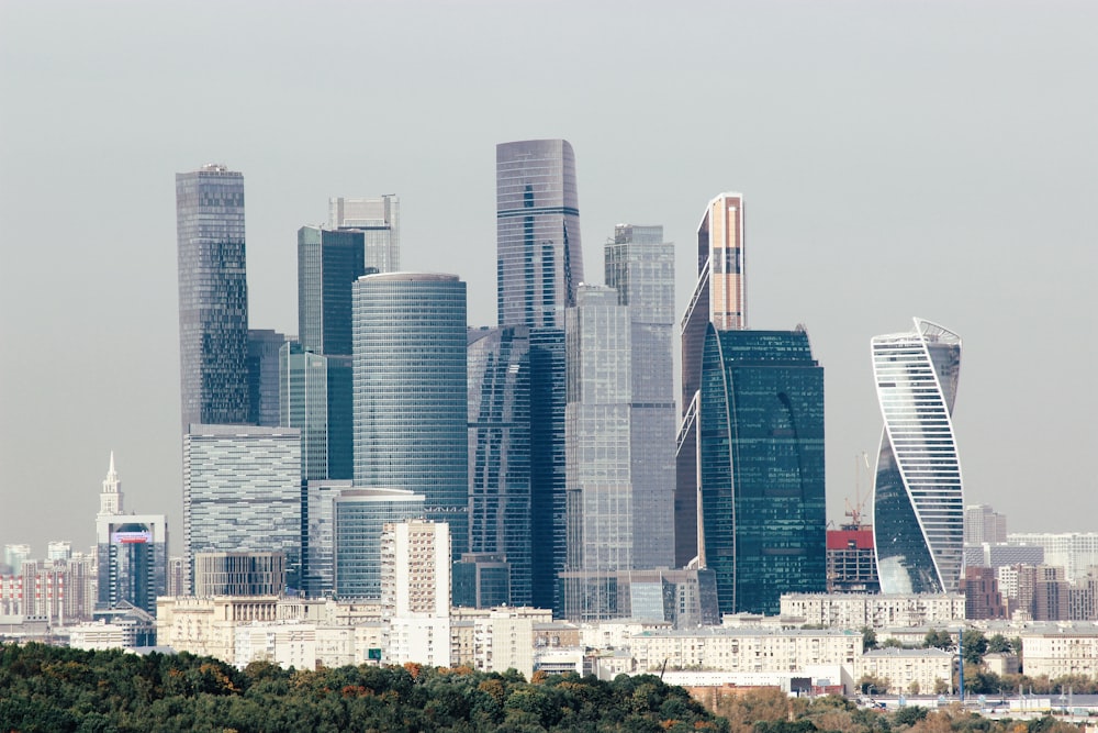 a view of a city with tall buildings