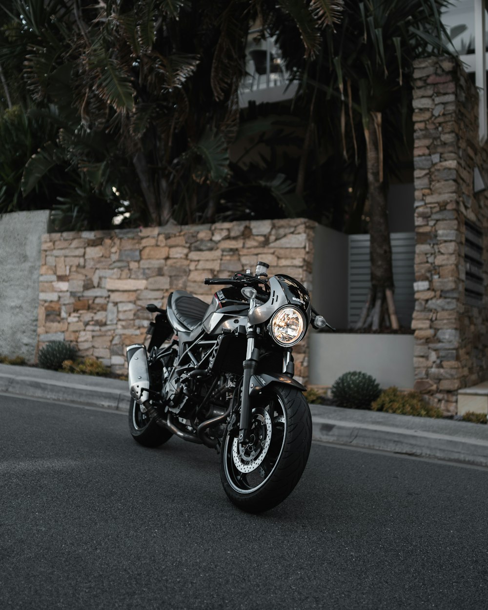 a motorcycle parked on the side of the road