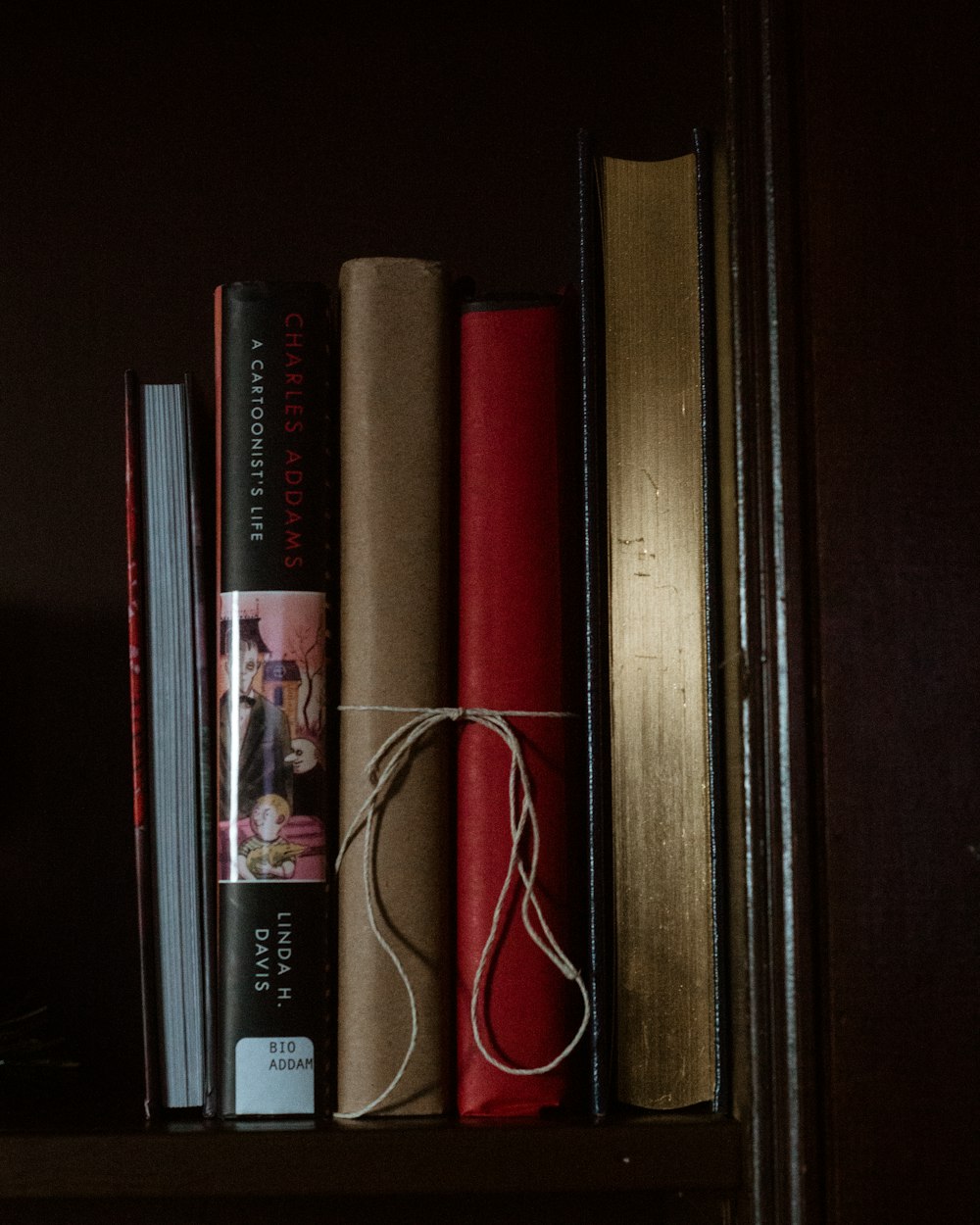 a bookshelf with a bunch of books on top of it