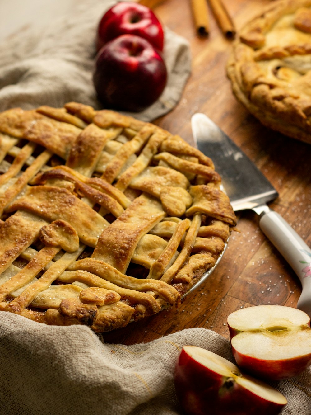 a close up of a pie on a table