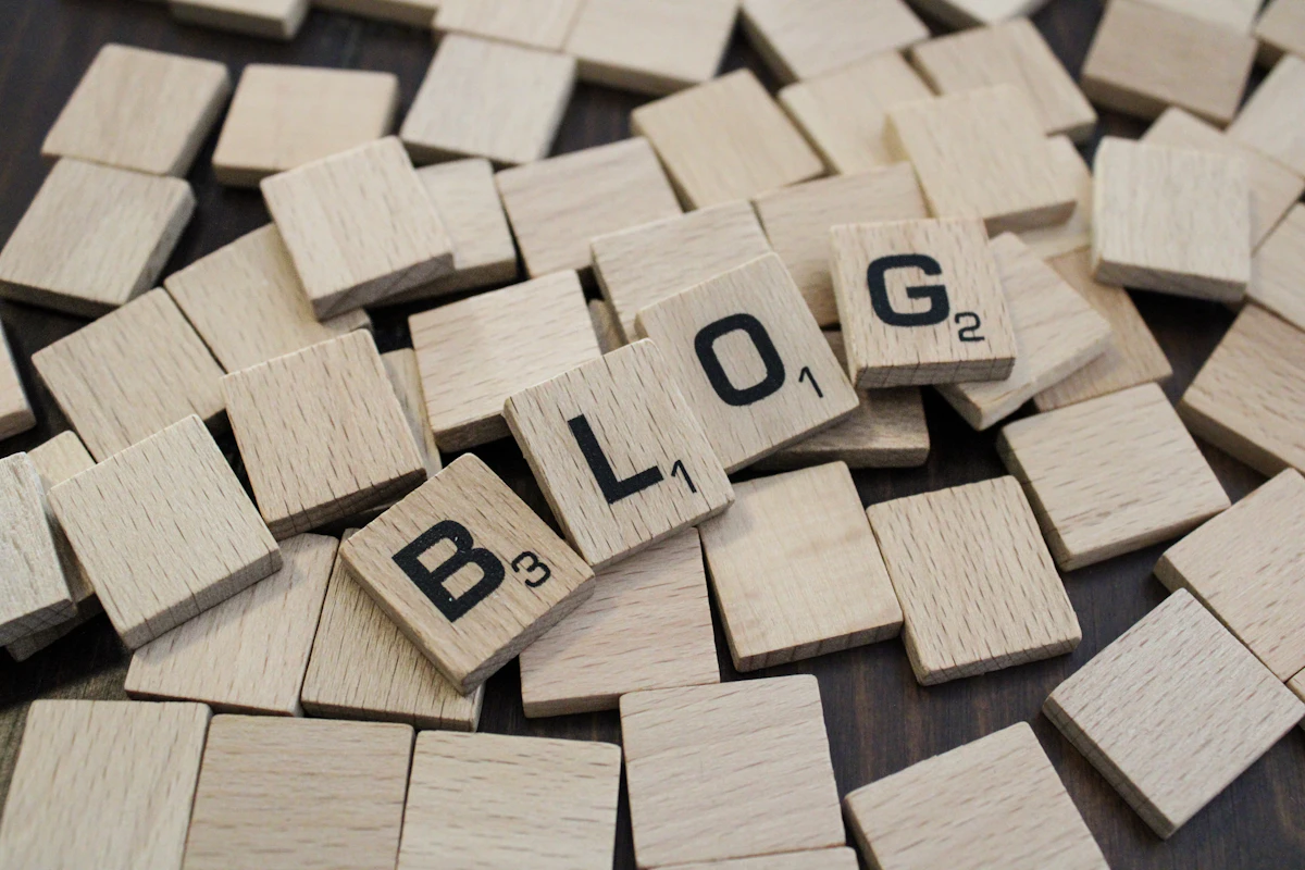 'BLOG'라는 글자가 새겨진 나무 블록 더미