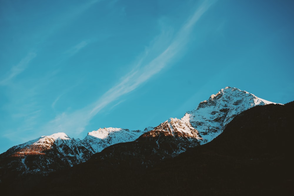 a snow covered mountain with a blue sky in the background