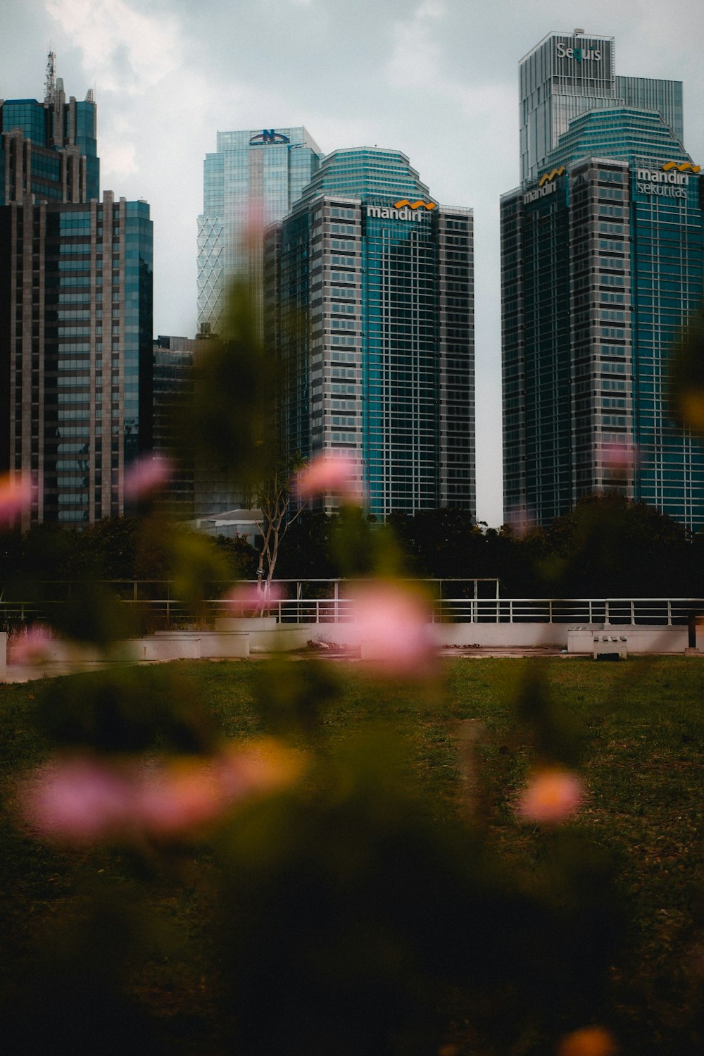 a view of a city with tall buildings in the background