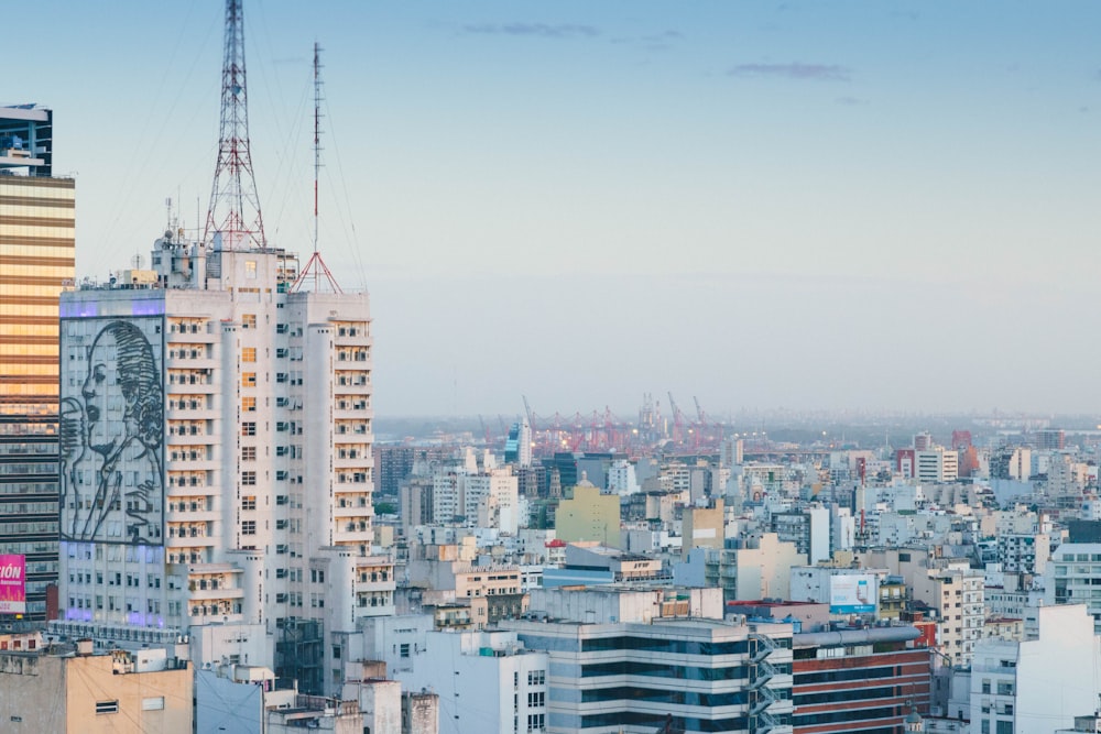 a view of a city with tall buildings