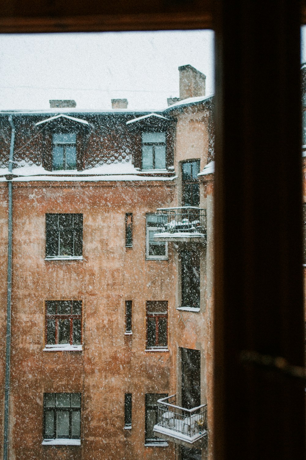 a view of a building through a window