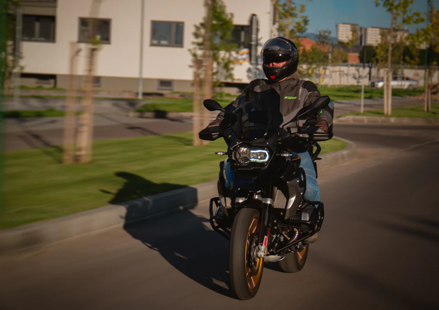 Adventure motorcycle on alpine road