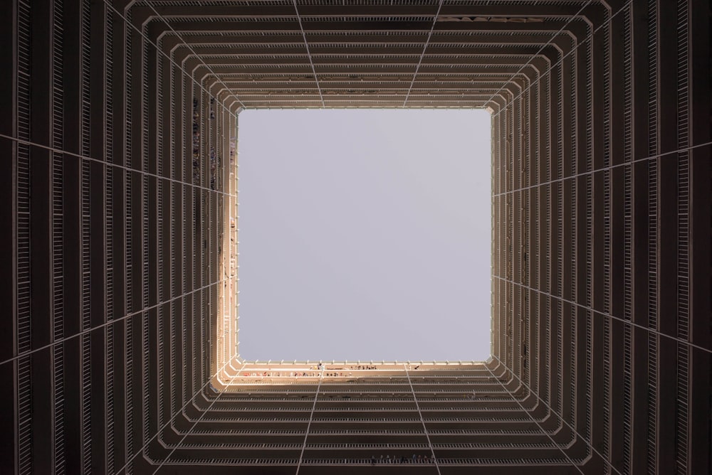 a view of the inside of a building from the ground