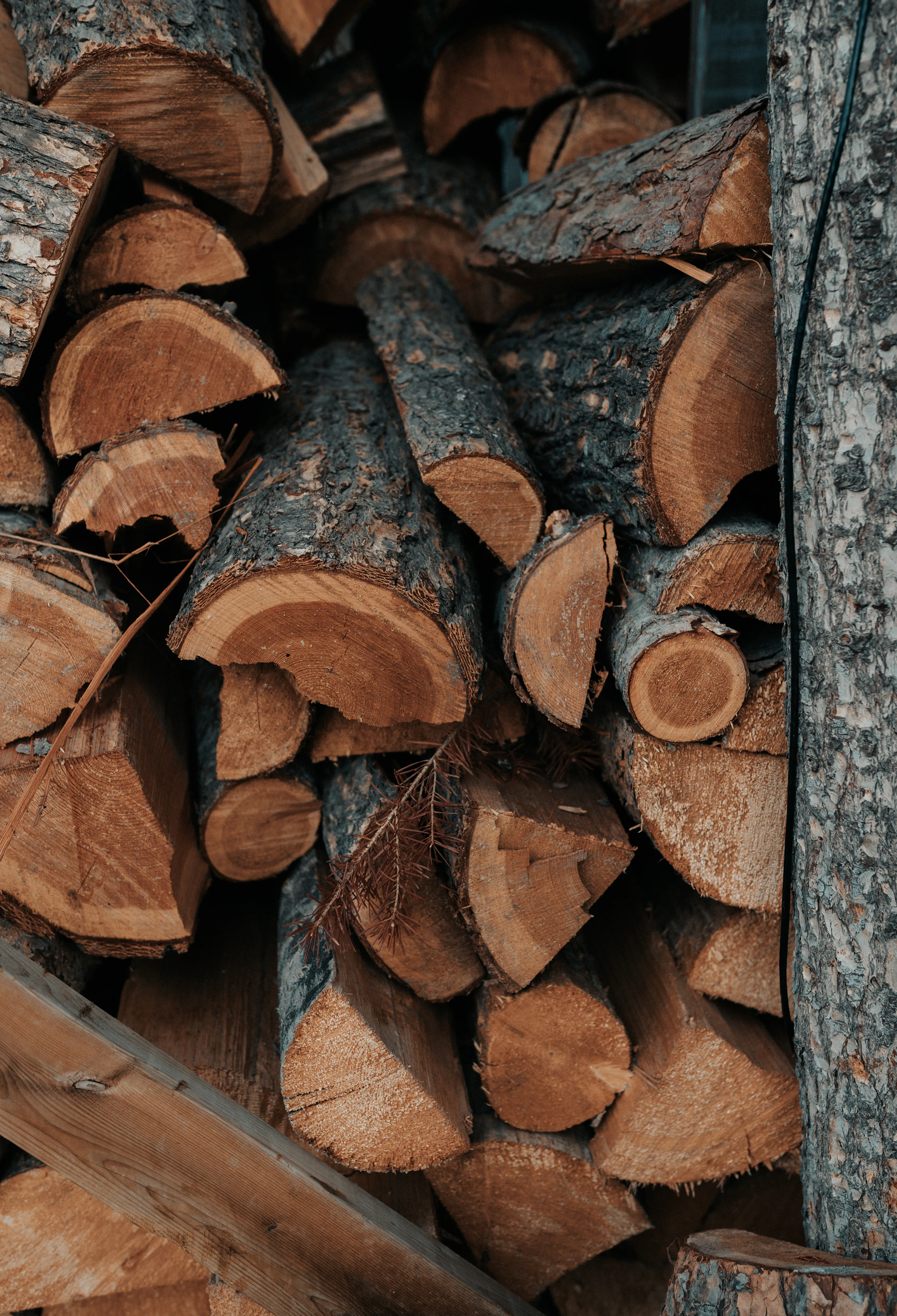 a pile of wood sitting next to a pile of logs