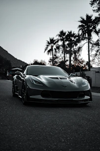 a black and white photo of a sports car