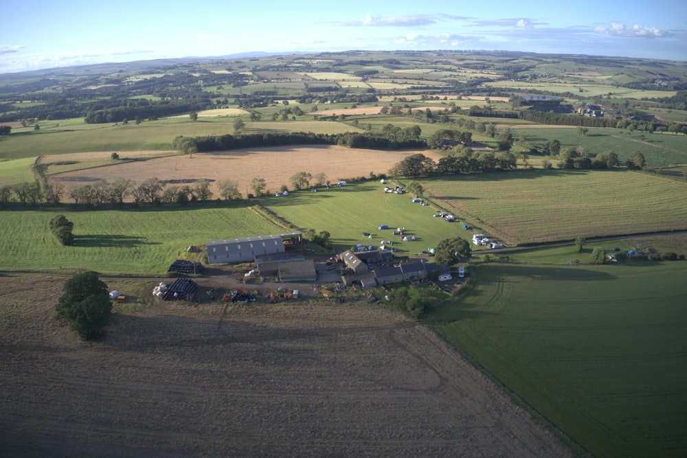 an aerial view of a farm and farm land