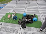 A close-up of safety gear laid out for training.