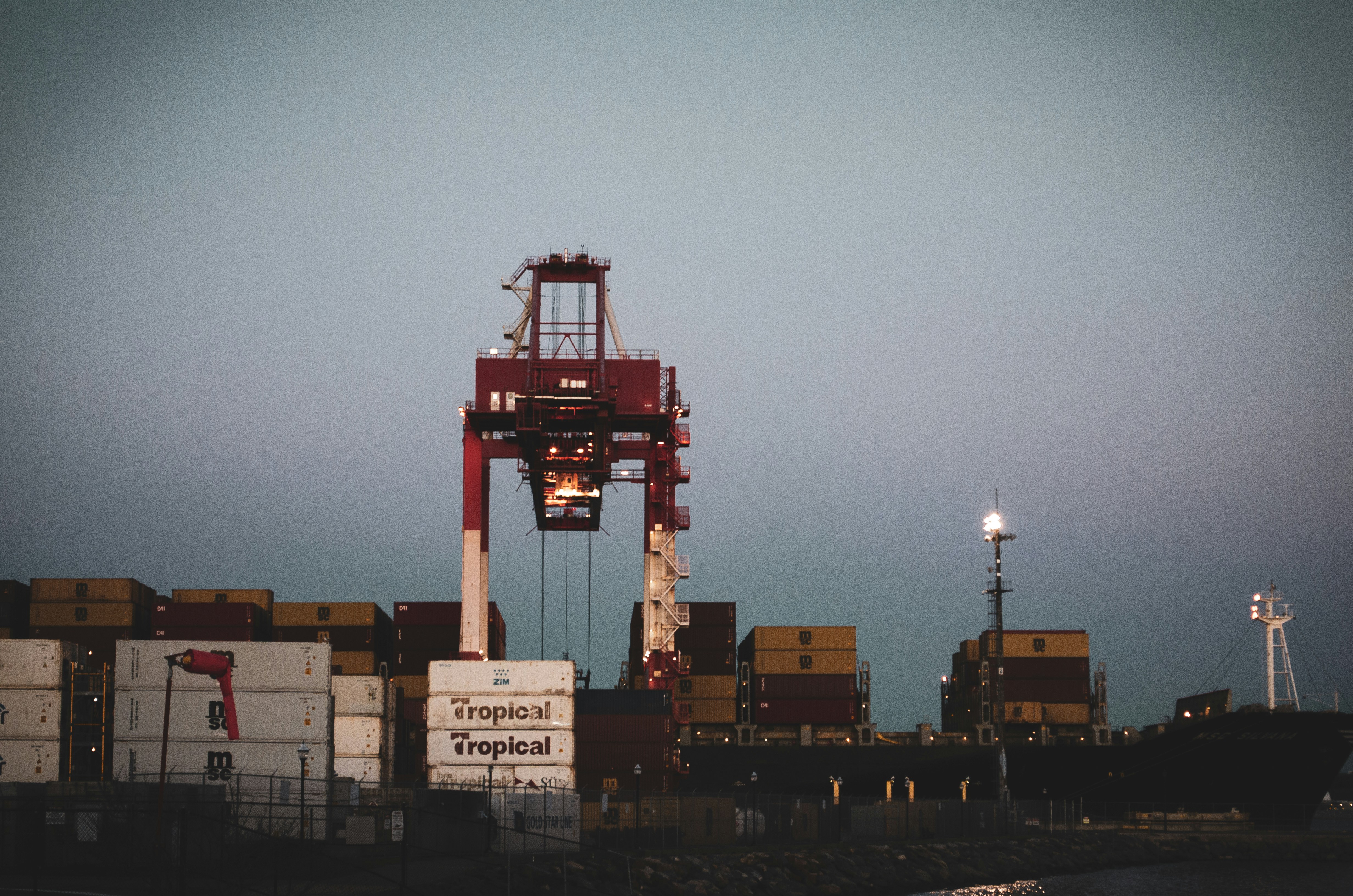 Maritime port operations with cargo ships and logistics coordination