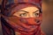 a close up of a woman wearing a scarf
