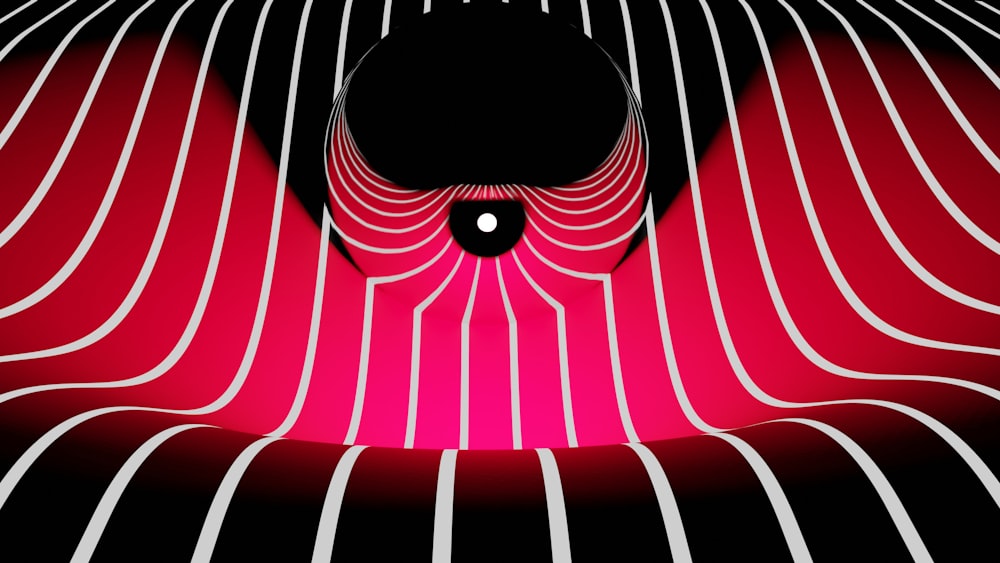 a black and red background with lines and a black circle