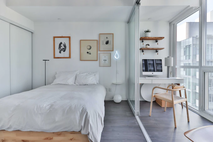 Bright scandinavian bedroom with natural light