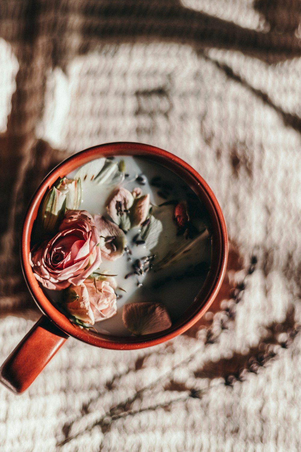 a close up of a cup of food on a table