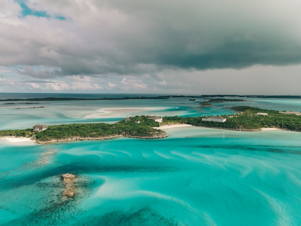 an aerial view of an island in the middle of the ocean