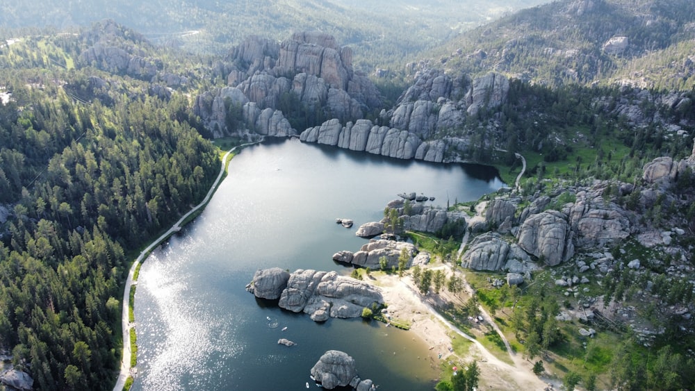 a large body of water surrounded by mountains