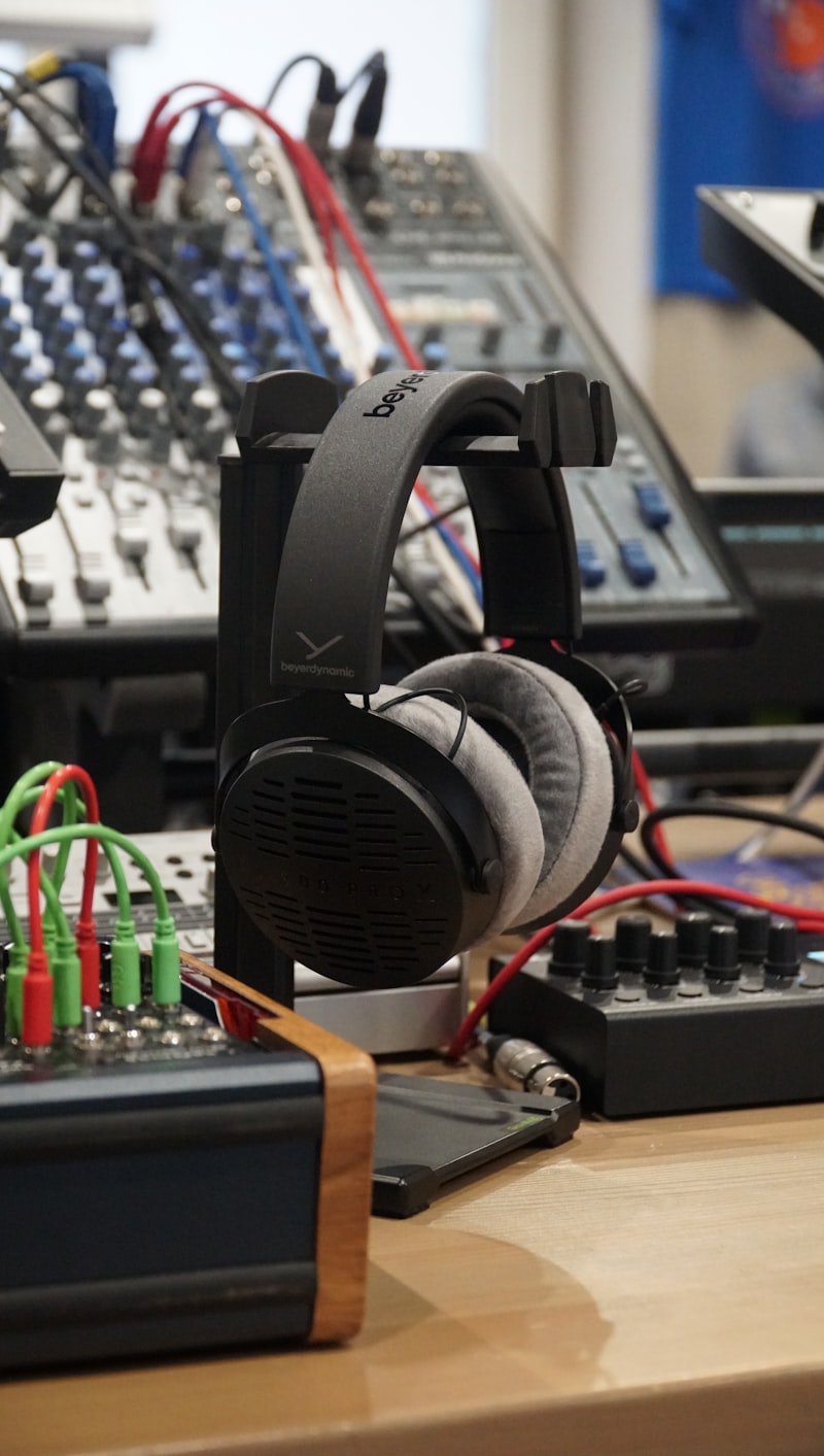 Professional studio headphones for critical listening during hip-hop mixing