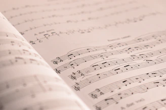 an open book with musical notes on it