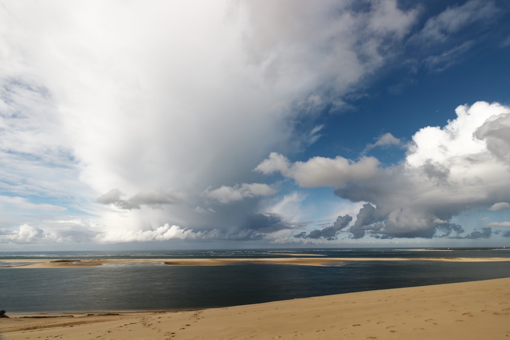 a large body of water under a cloudy sky