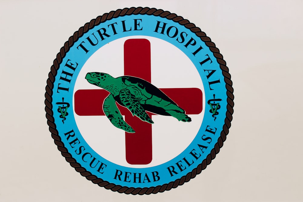 a turtle hospital sign with a red cross on it
