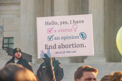 A legal expert explaining reproductive law in an online consultation.