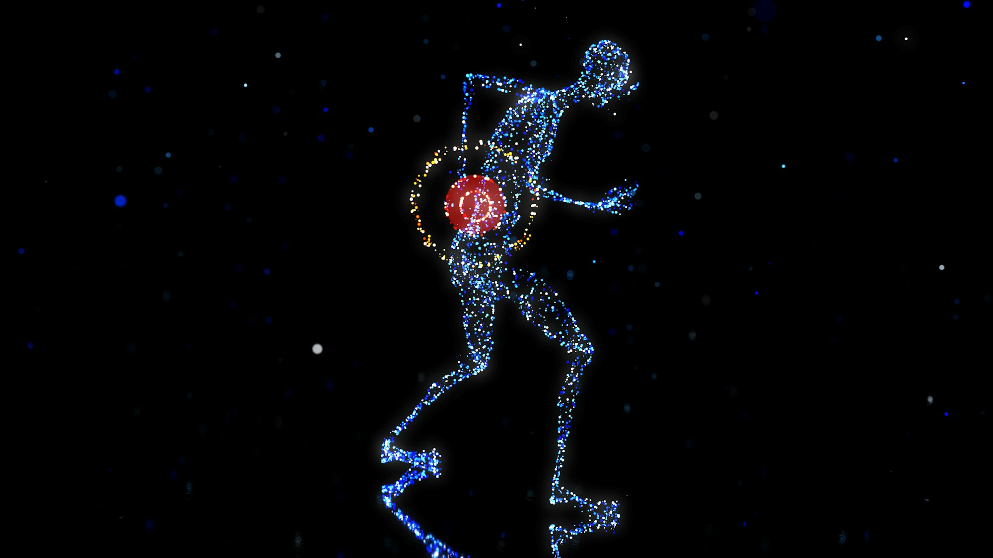 human figure made with light dots, indicating back pain
