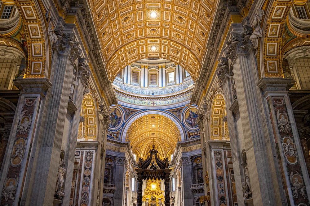 the interior of a church with a vaulted ceiling